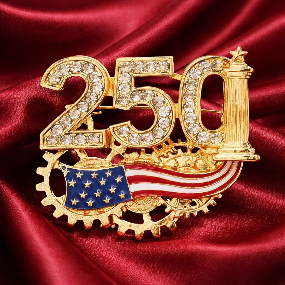 USA 250 Rhinestone Brooch – American Flag Pin